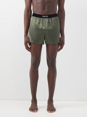Tom Ford - Logo-patch Silk-blend Satin Boxer Shorts - Mens - Green