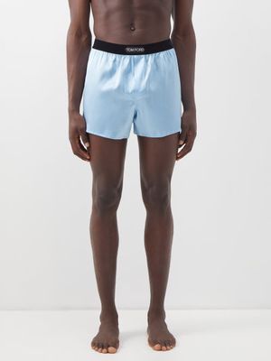 Tom Ford - Logo-patch Silk-blend Satin Boxer Shorts - Mens - Light Blue