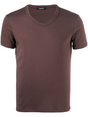 TOM FORD logo patch V-neck T-shirt - Brown