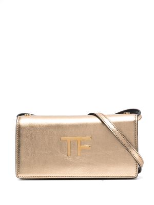 TOM FORD logo-print leather crossbody bag - Gold
