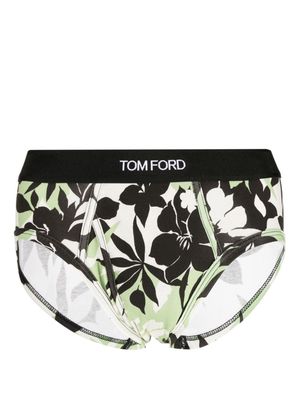TOM FORD logo-waistband botanical-print briefs - Green