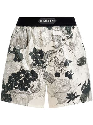 TOM FORD logo-waistband floral-print shorts - Black