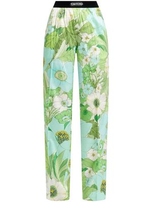 TOM FORD logo-waistband floral-print trousers - Green