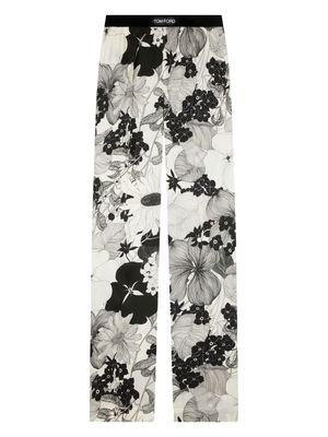 TOM FORD logo-waistband floral-print trousers - Neutrals