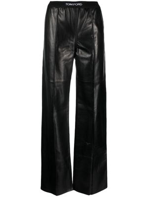 TOM FORD logo-waistband leather trousers - Black