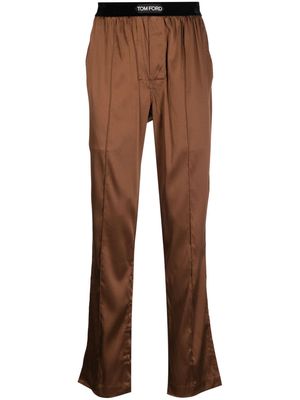TOM FORD logo-waistband satin-finish trousers - Brown