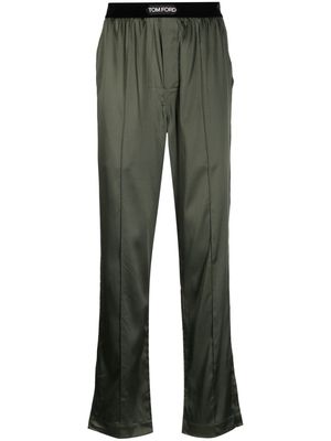TOM FORD logo-waistband satin-finish trousers - Green