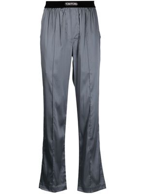 TOM FORD logo-waistband satin-finish trousers - Grey