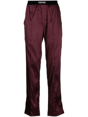 TOM FORD logo-waistband satin-finish trousers - Red