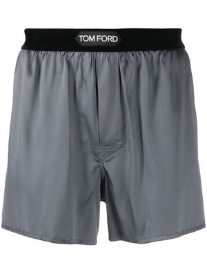 TOM FORD logo-waistband silk-blend boxer shorts - Grey