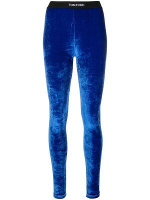 TOM FORD logo-waistband velvet leggings - Blue