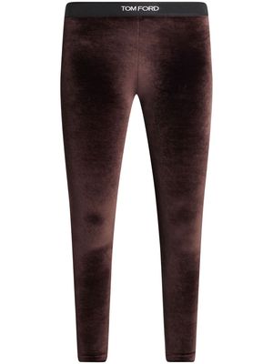 TOM FORD logo-waistband velvet leggings - Brown