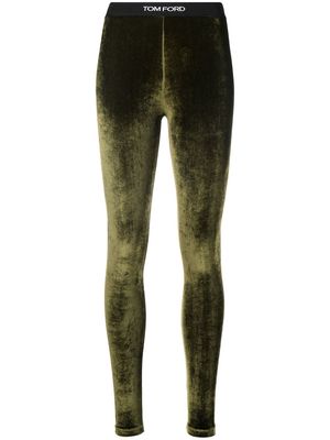 TOM FORD logo-waistband velvet leggings - Green