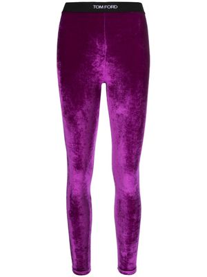 TOM FORD logo-waistband velvet leggings - Purple