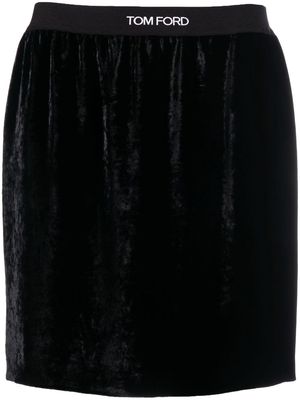 TOM FORD logo-waistband velvet miniskirt - Black