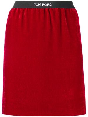 TOM FORD logo-waistband velvet miniskirt - Red