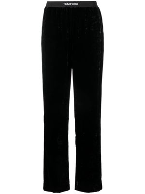TOM FORD logo-waistband velvet trousers - Black