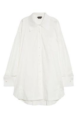 TOM FORD Long Sleeve Button-Up Mini Shirtdress in Chalk