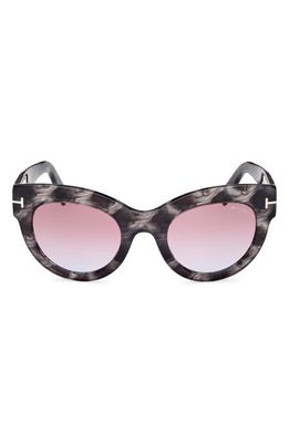 TOM FORD Lucilla 51mm Gradient Cat Eye Sunglasses in Black Havana /Purple Blue