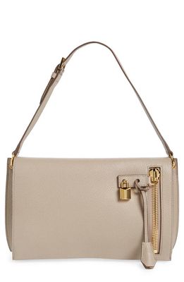 TOM FORD Medium Alix Grained Leather Shoulder Bag in Silk Taupe
