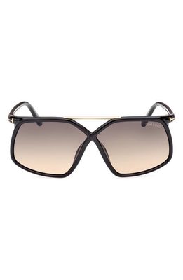 TOM FORD Meryl 64mm Gradient Polarized Oversize Square Sunglasses in Shiny Black Gold /Smoke Sand
