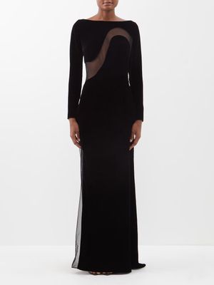 Tom Ford - Mesh-panelled Velvet Gown - Womens - Black