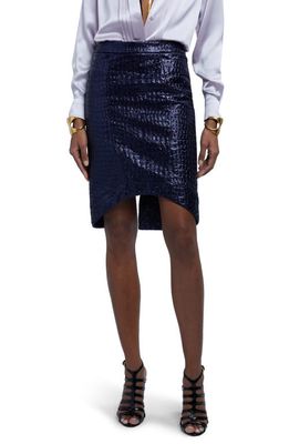 TOM FORD Metallic Croc Embossed High-Low Skirt in Deep Indigo