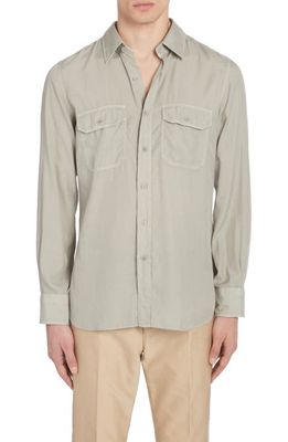 TOM FORD Military Fit Fluid Twill Button-Up Shirt in Soft Grey