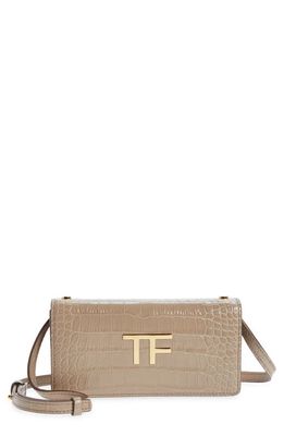 TOM FORD Mini Croc Embossed Leather Crossbody Bag in Warm Taupe