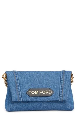 TOM FORD Mini Label Denim Shoulder Bag in Washed Blue Black