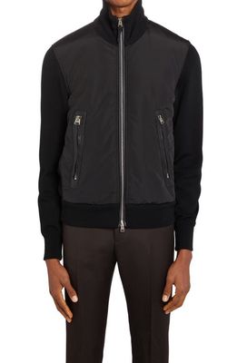 TOM FORD Mixed Media Funnel Neck Zip Sweater in Black