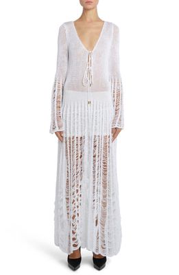 TOM FORD Mixed Stitch Long Sleeve Cotton Maxi Dress in Chalk