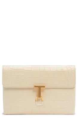 TOM FORD Monarch Medium Croc Embossed Leather Shoulder Bag in Cream