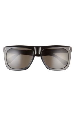 TOM FORD Morgan 57mm Flat Top Sunglasses in Shiny Black /Smoke Polarized