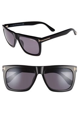 TOM FORD Morgan 57mm Flat Top Sunglasses in Shiny Black/Smoke