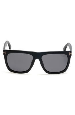 TOM FORD Morgan 57mm Polarized Square Sunglasses in Shiny Black /Smoke Polarized