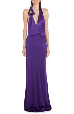 Tom Ford Open Back Jersey Gown in Purple Dalhia