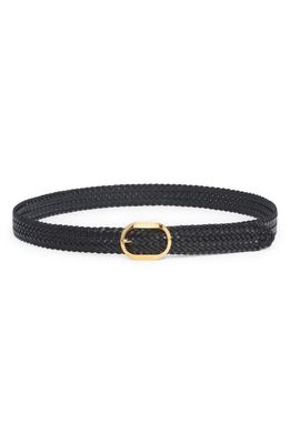 TOM FORD Oval Buckle Woven Leather Belt in Black