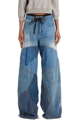 TOM FORD Oversize Patchwork Wide Leg Jeans in Combo Blue Shades