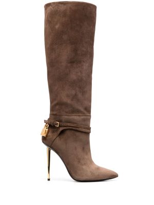 TOM FORD Padlock 120mm suede boots - Brown