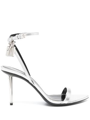 TOM FORD Padlock Pointy Naked 85mm leather sandals - Silver