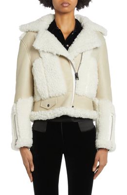 TOM FORD Patchwork Genuine Shearling Moto Jacket in Cream White