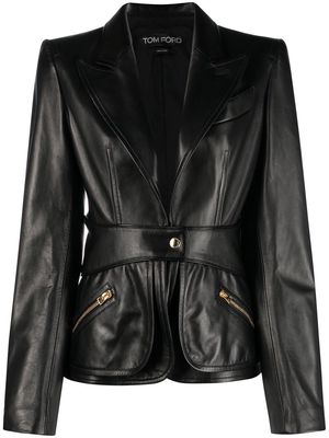 TOM FORD peak lapel leather blazer - Black