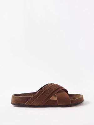 Tom Ford - Perforated-logo Suede Sandals - Mens - Brown