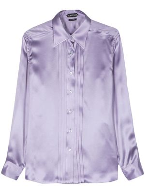 TOM FORD pintuck-detail silk shirt - Blue