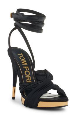 TOM FORD Pleated Ankle Strap Pointed Toe Sandal in Black