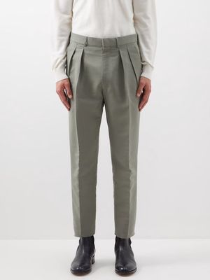 Tom Ford - Pleated Cotton-blend Poplin Trousers - Mens - Green