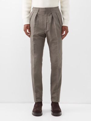 Tom Ford - Pleated Silk-blend Tailored Trousers - Mens - Grey