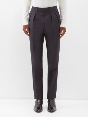 Tom Ford - Pleated Silk-blend Trousers - Mens - Navy