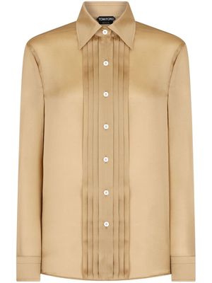 TOM FORD plisse-panel silk shirt - Neutrals